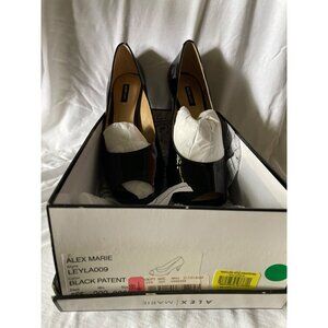 Alex Marie Black Patent Leather Peep Toe Heels 8M